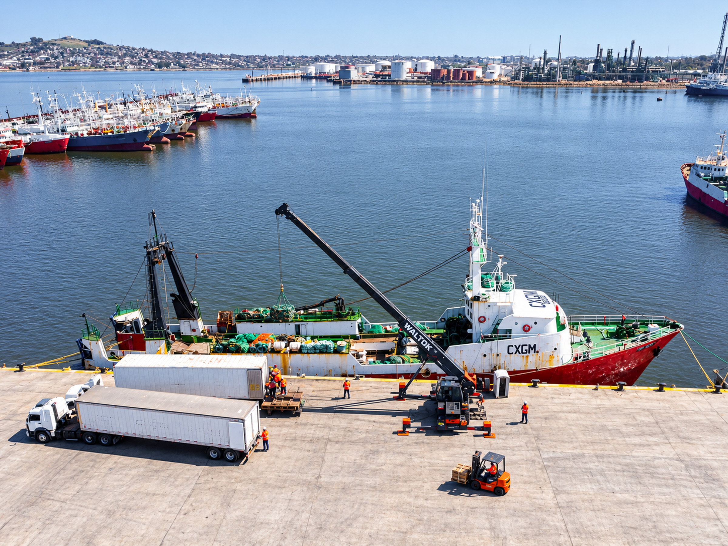 Grúa de Waltok S.A. en operación de muelle